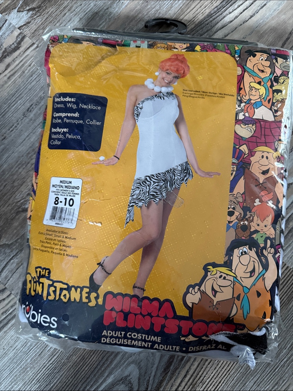 Rubie's Wilma Flintstone Costume - White with Black Zebra Accent and Orange Wig